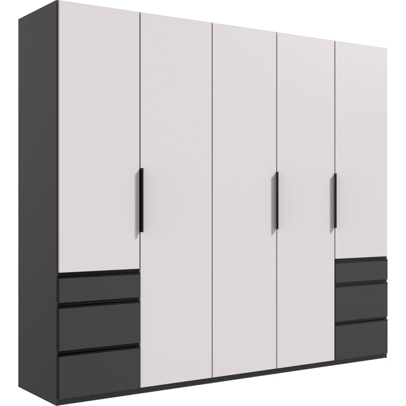 Guardino 5 Door Wardrobe, 236cm H x 250cm W x 58cm D, Graphite/White