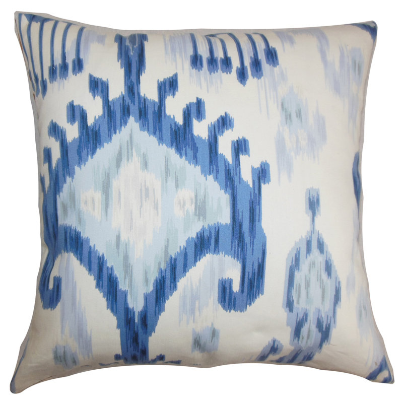Talisha Ikat Cotton Reversible Throw Pillow, Indigo, 20" x 20"