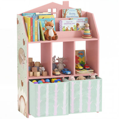 AIYAPLAY Kids Bookshelf with Storage, Toy Storage Unit, Book Display, Pink