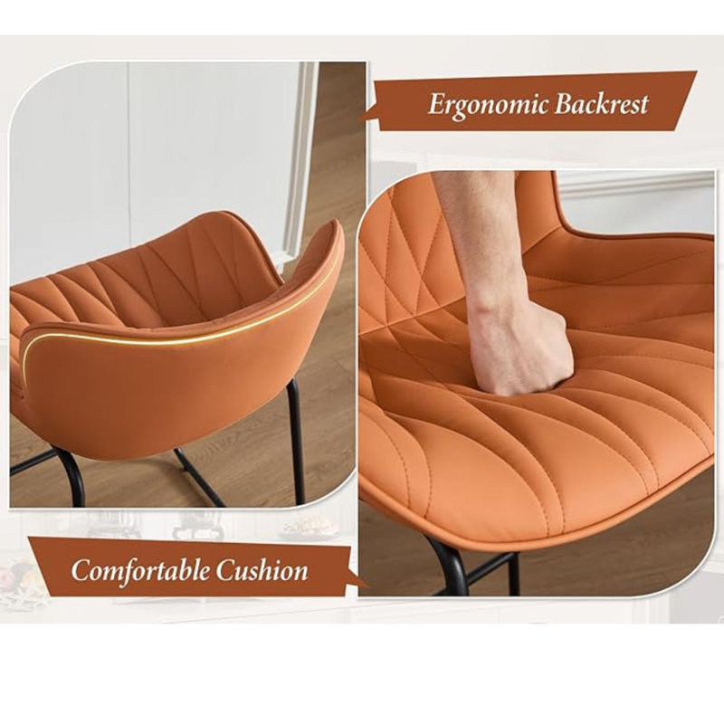 Upholstered Counter Stool with Metal Frame, Orange