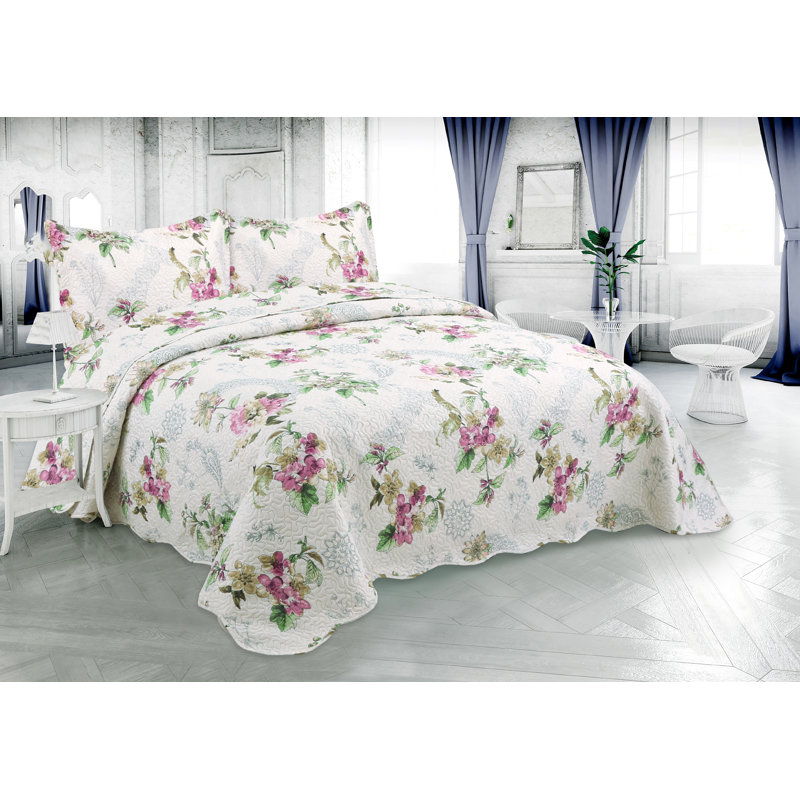 Marina Decoration Home Bedroom Pinsonic Bedding Coverlet Bedspread Ultra Soft 3 Piece Summer Embossed Printed Quilt Set with 2 Embossed Shams, Purple Violet Floral Mandala Pattern