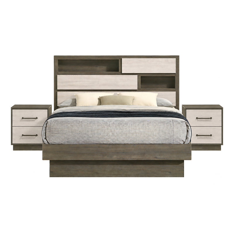 Ensemble de chambre à coucher Helvey, 5 Pcs: Bed, Nightstand, Dressers, Mirror, Grand lit