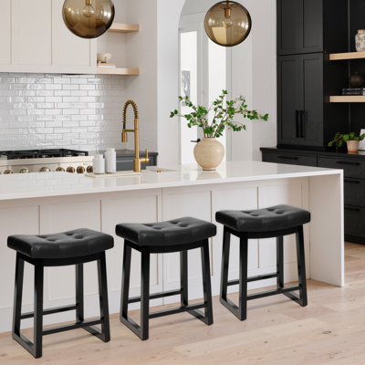 Cindina 24" Upholstered Saddle Counter Height Bar Stool with Wood Frame for Kitchen Island