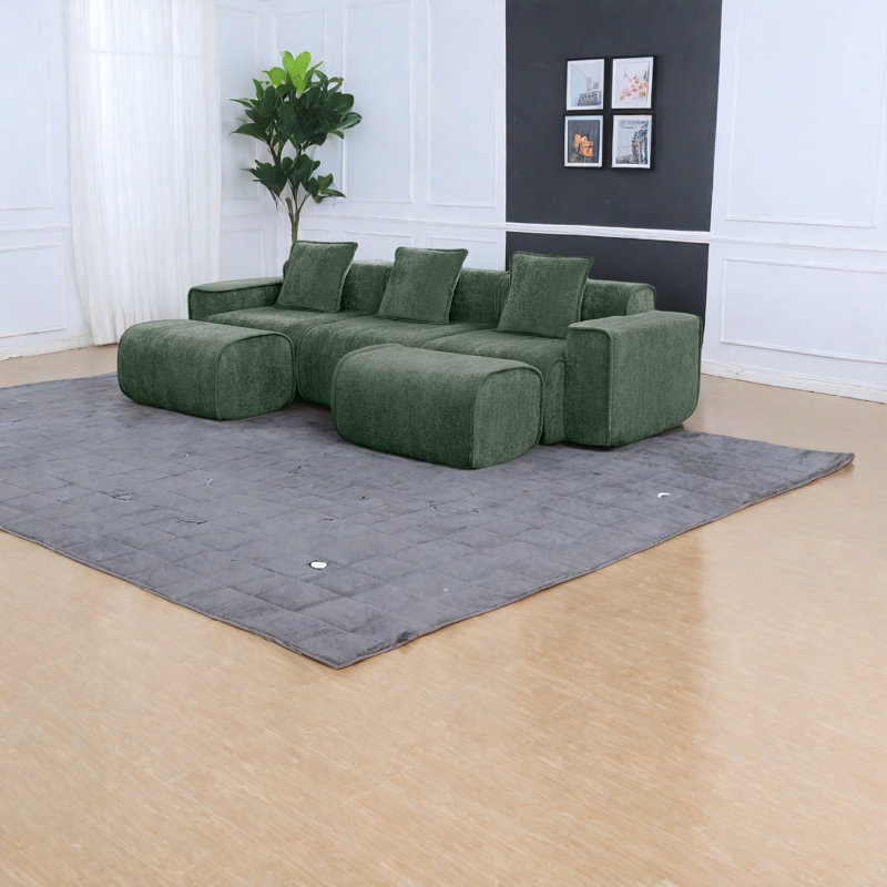 Modulaires spacieux en velours vert, design moderne pour les réceptions en famille