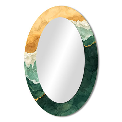 Emerald Beach Areal View II - Green Oval Wall Mirror Decor