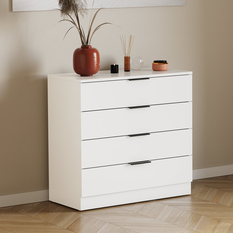 Tanishi 4 Drawer Chest Of Drawers Modern Storage Solution For Bedroom Nursery Home Office Living Room, White