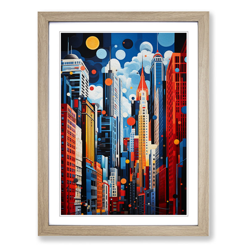 New York Orphism No.2 1 Piece Single Picture Frame Wall Art, 34cm H x 25cm W x 2cm D, Oak Framed