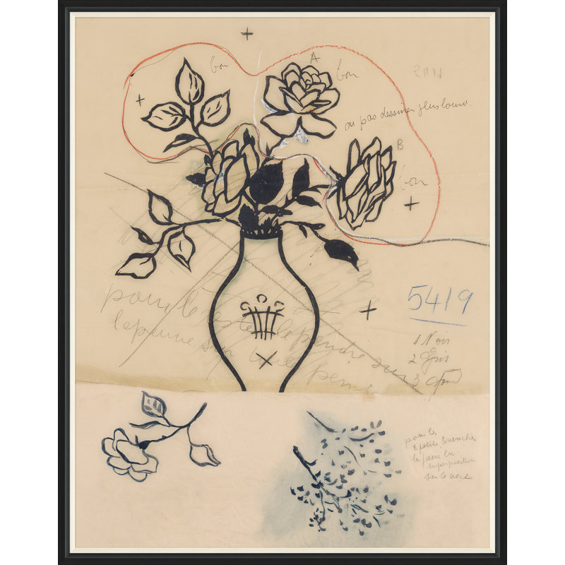 Tres Roses Print by Paule Marrot, Black Framed, 54" H x 43" W x 1.25" D