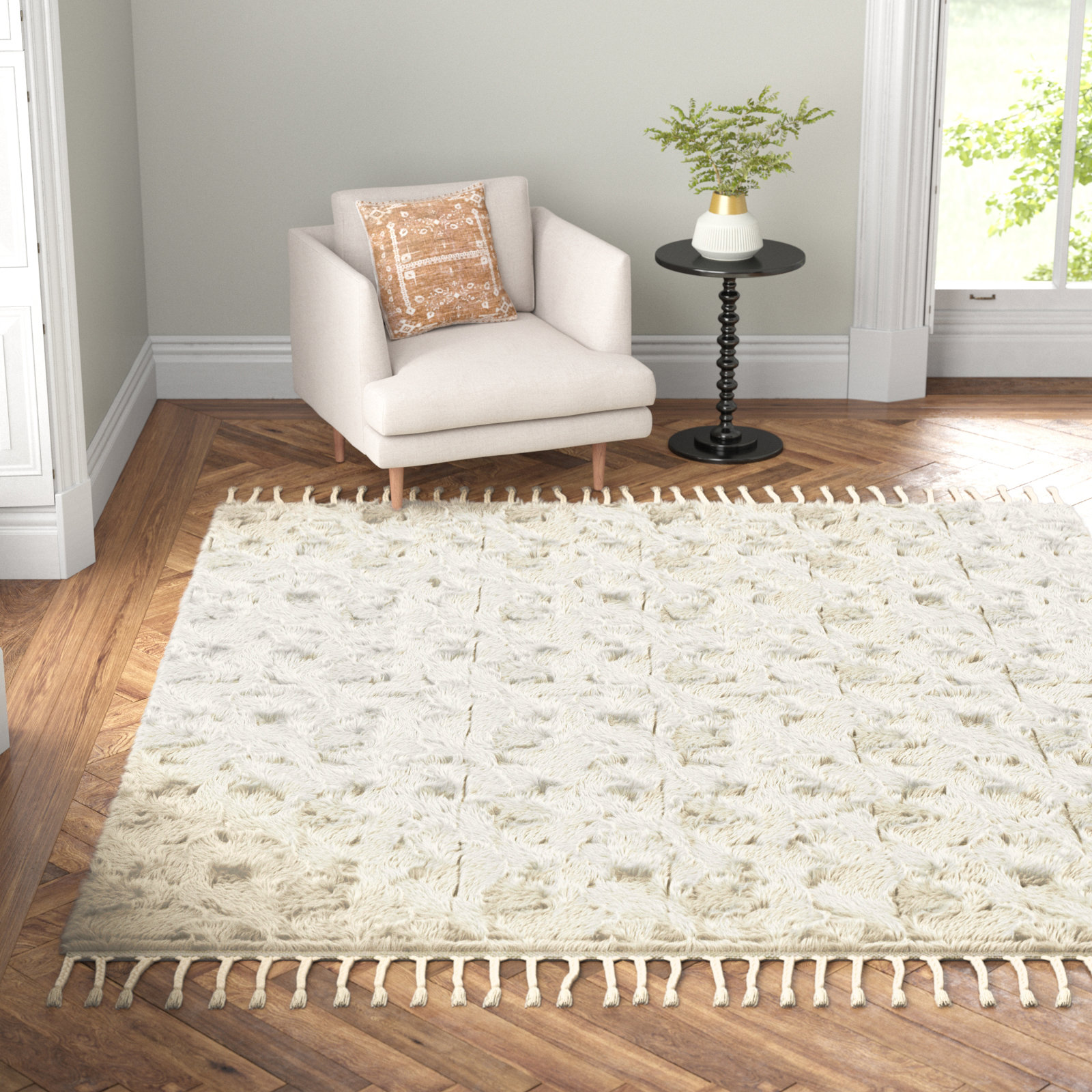 Michaela Beige Hand-Knotted Wool Rug, Rectangle 9'6" x 13'6"