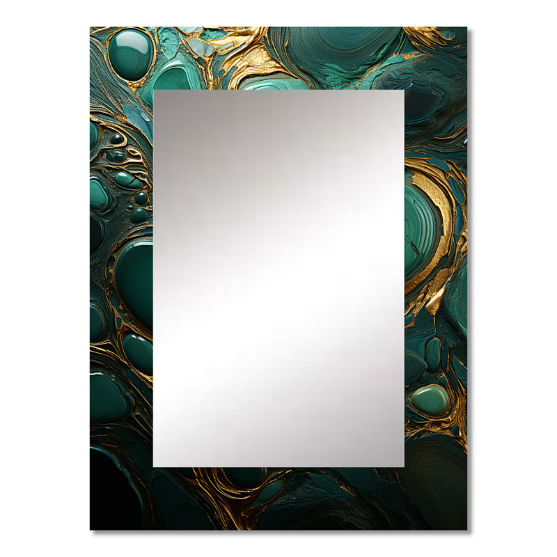 Spiritual Stone Malachite Renewal I - miroir en pierre géode, miroir mural traditionnel unique, impression sur métal