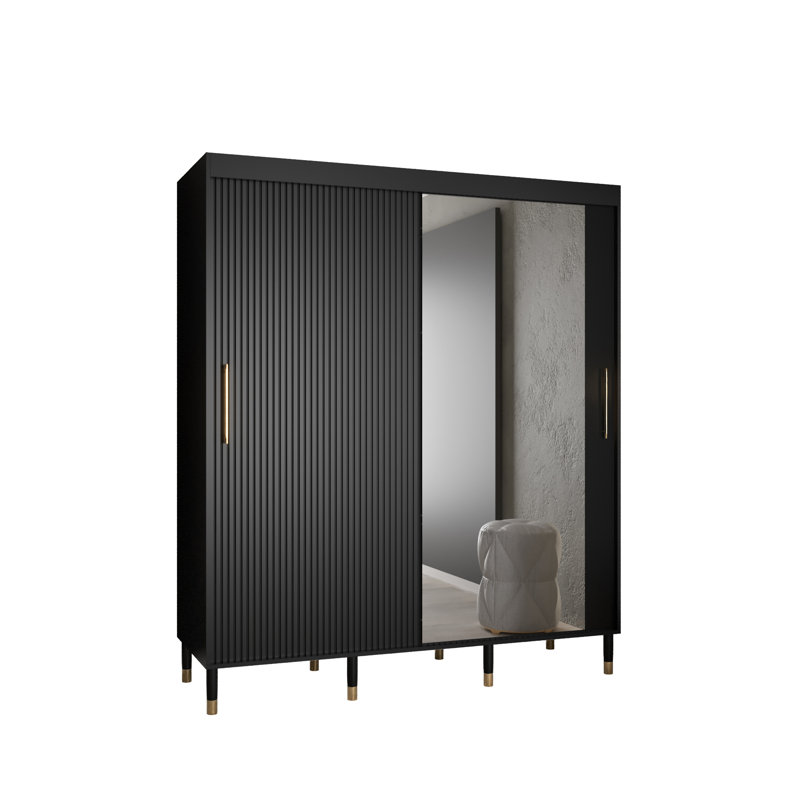 Allyza 2 Door Manufactured Wood Wardrobe, Black, 208cm H x 180cm W x 62cm D
