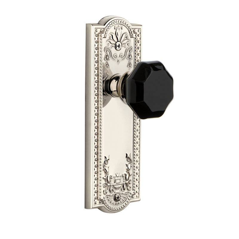 Plaque Grand Parthénon avec bouton de porte Lyon, Nickel poli, 2-3/4"