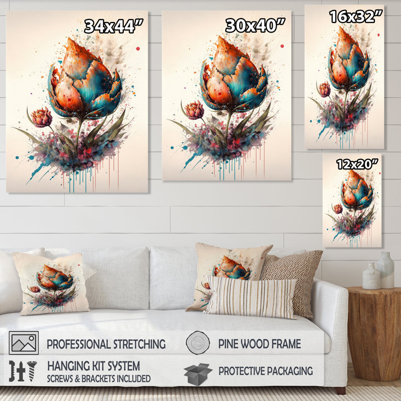 Tulipe colorée IV - Impression sur toile, Toile tendue, H 32 po x l 16 po x P 1 po
