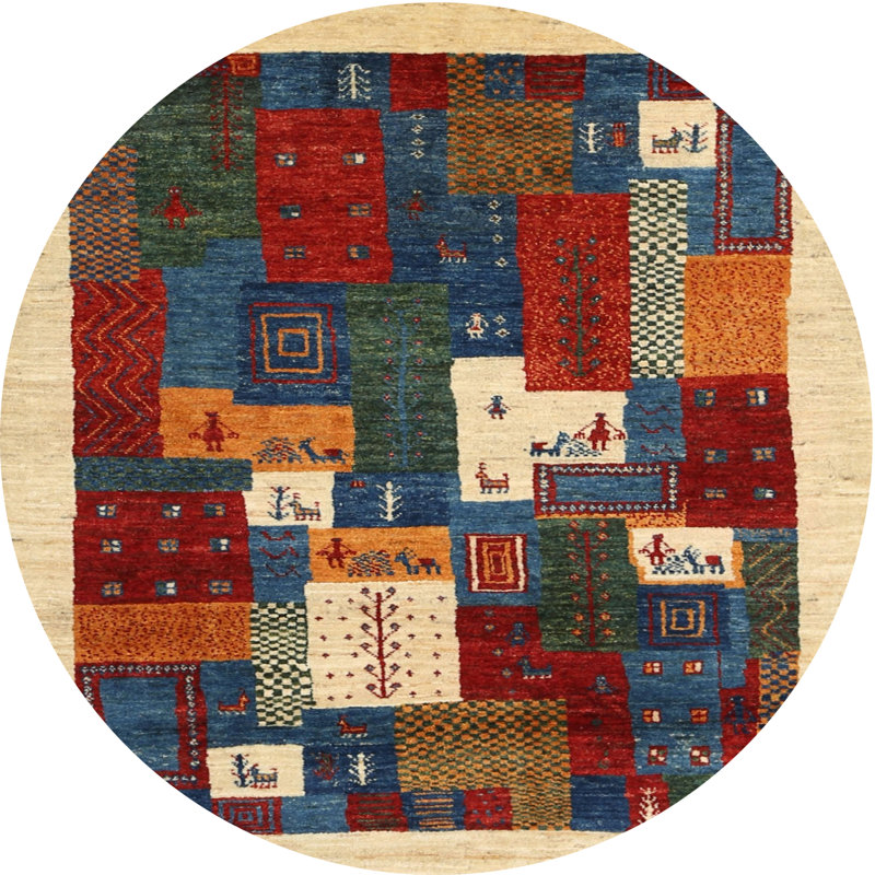 Tapis beige/brun/gris contemporain, Rond 7 pi