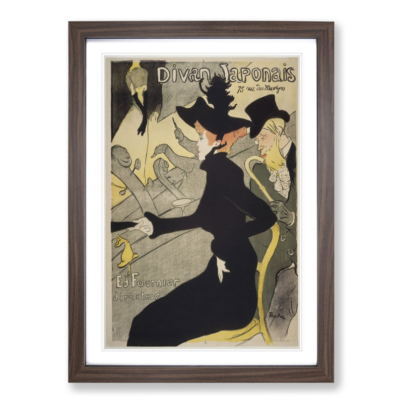 Divan Japonais by Henri de Toulouse-Lautrec - Picture Frame Painting, 65cm H x 48cm W x 2cm D, Walnut Framed