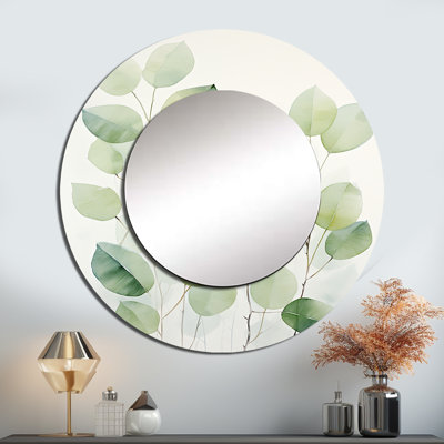 Green Leaves Scenery Minimalism I - Leaves Round Mirror Wall Decor_MTMIR114808