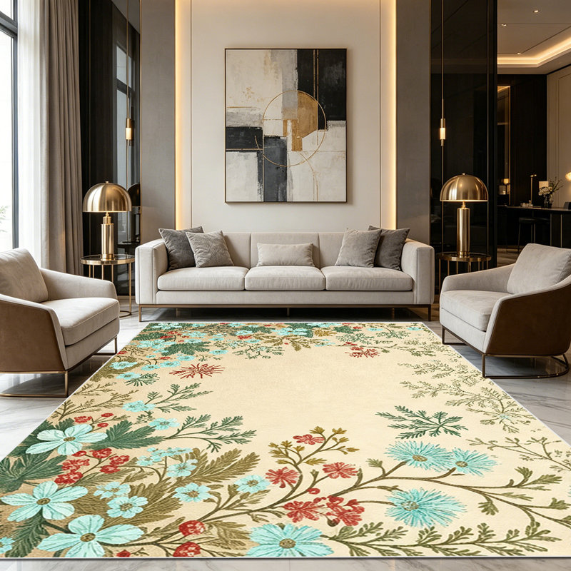 1PC Vintage Muted Floral Botanical Border Print area rugs for Living Room, Soft, All seasons, Easy-maintain, Washable Indoor mat, Farmhouse suitable for Dining Table, Kitchen, Bedroom, Entryway, Patio, Home Office, Foyer, Home Decor, Outdoor Decor.
