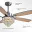 Ventilateur de plafond 52 po à DEL à intensité variable en cristal avec lumières et télécommande, moteur à courant continu réversible à 6 vitesses, application et télécommande, température de 8 couleurs