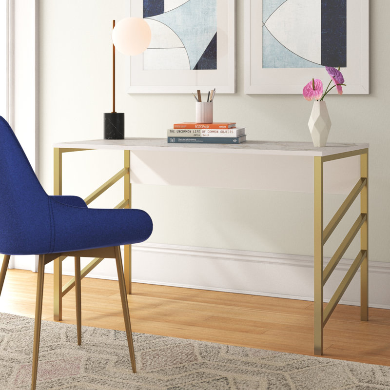 Alper Metal Base Writing Desk, White/Gold