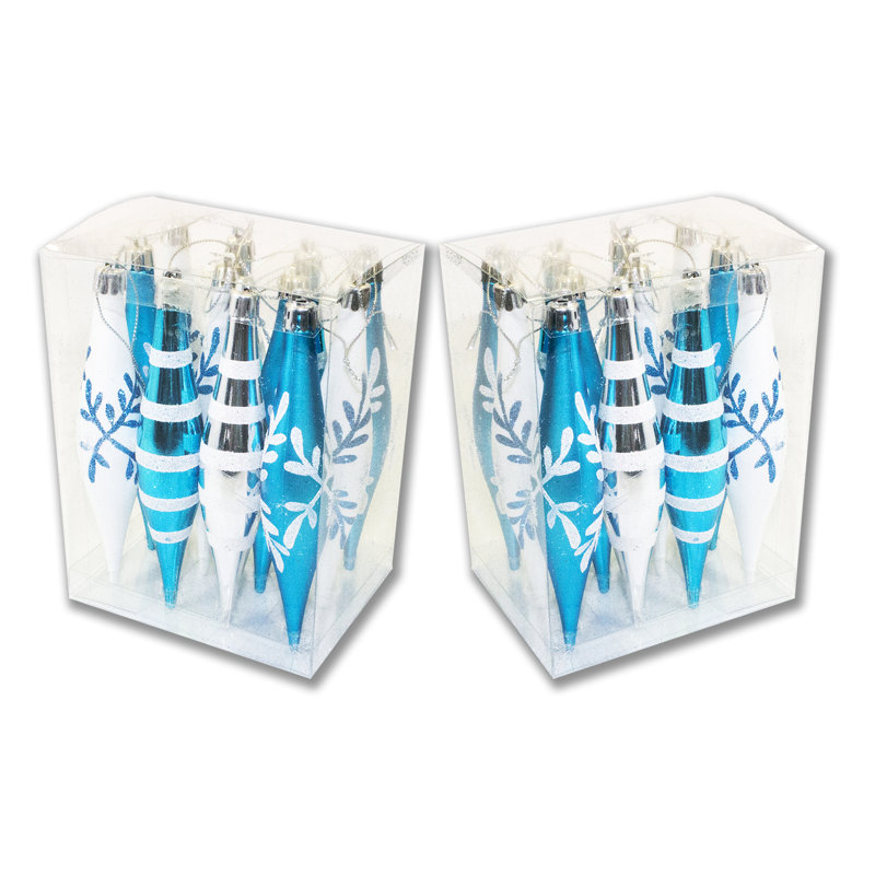 24 Piece Finial Ornament Set, Turquoise / blanc