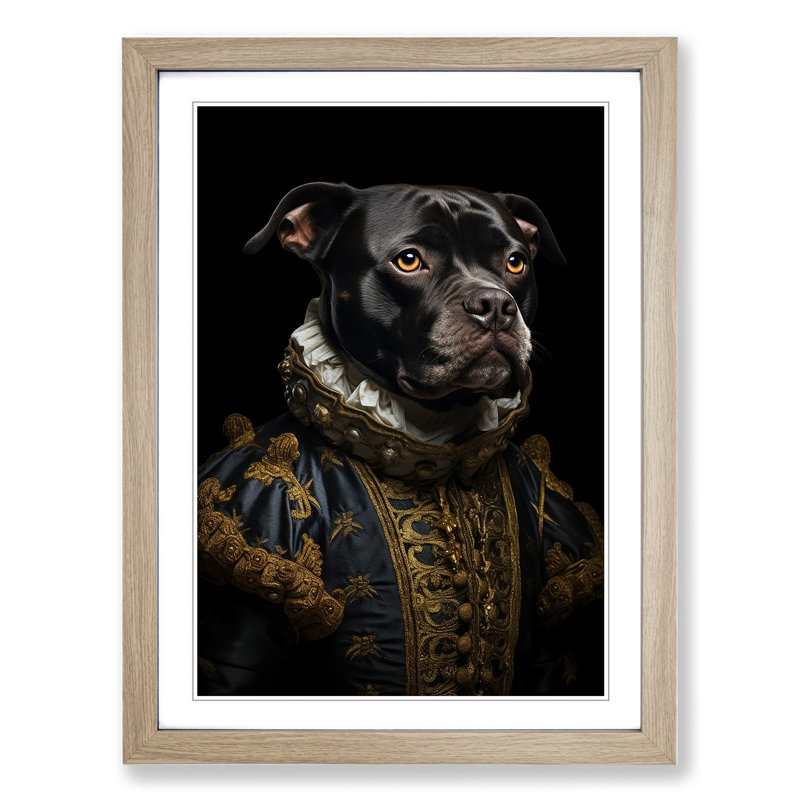 Staffordshire Bull Terrier Renaissance - Framed Print, 46cm H x 34cm W x 2cm D, Oak