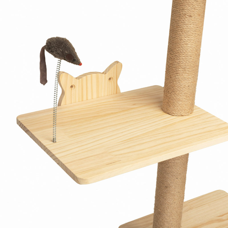 Wall-Mounted Cat Scratching Pad For Small To Large Cat, Indoor Wood Cat Tree With Hammock, Cat Scratcher Perch
