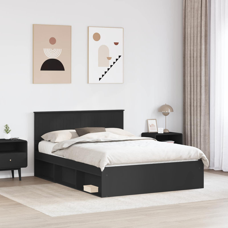 Solid Wood Bed, Black, Double (4'6)