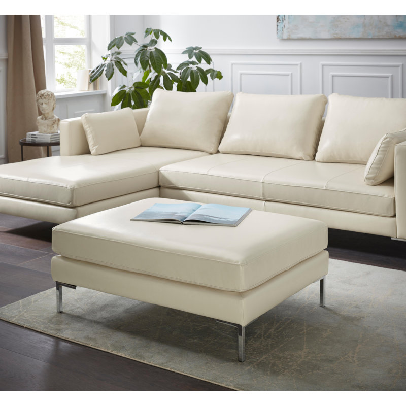 Marius 105Cm Rectangle Footstool Ottoman, Cream, Lether Comfort