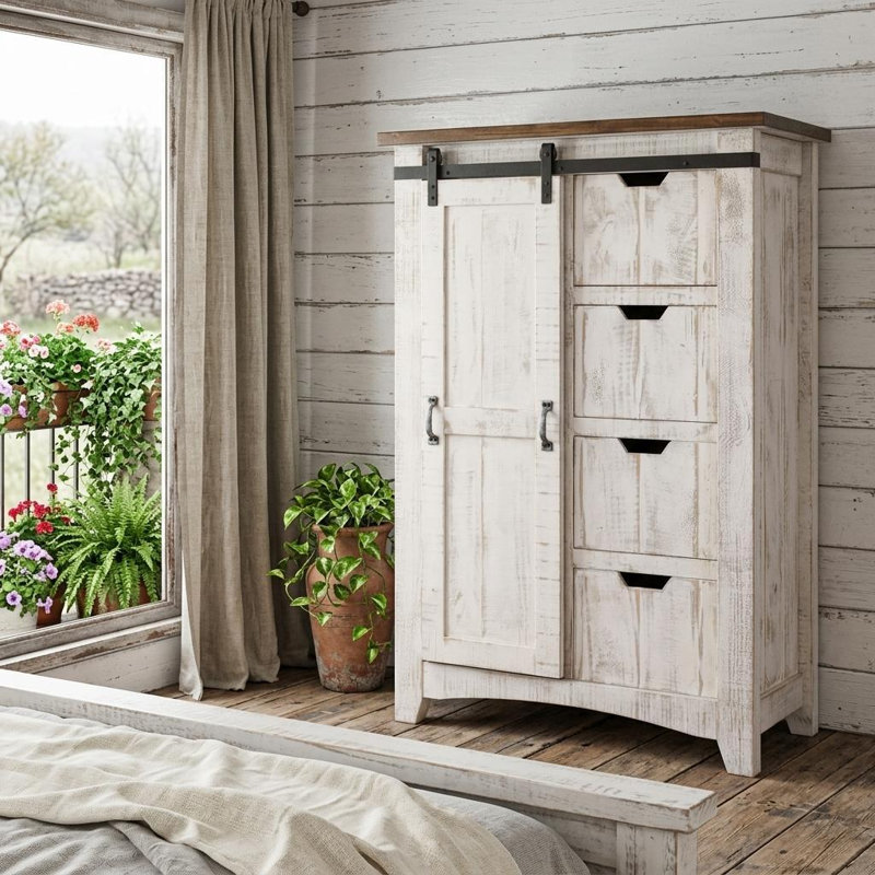 Commode 4 tiroirs 1 porte Dansby, Blanc