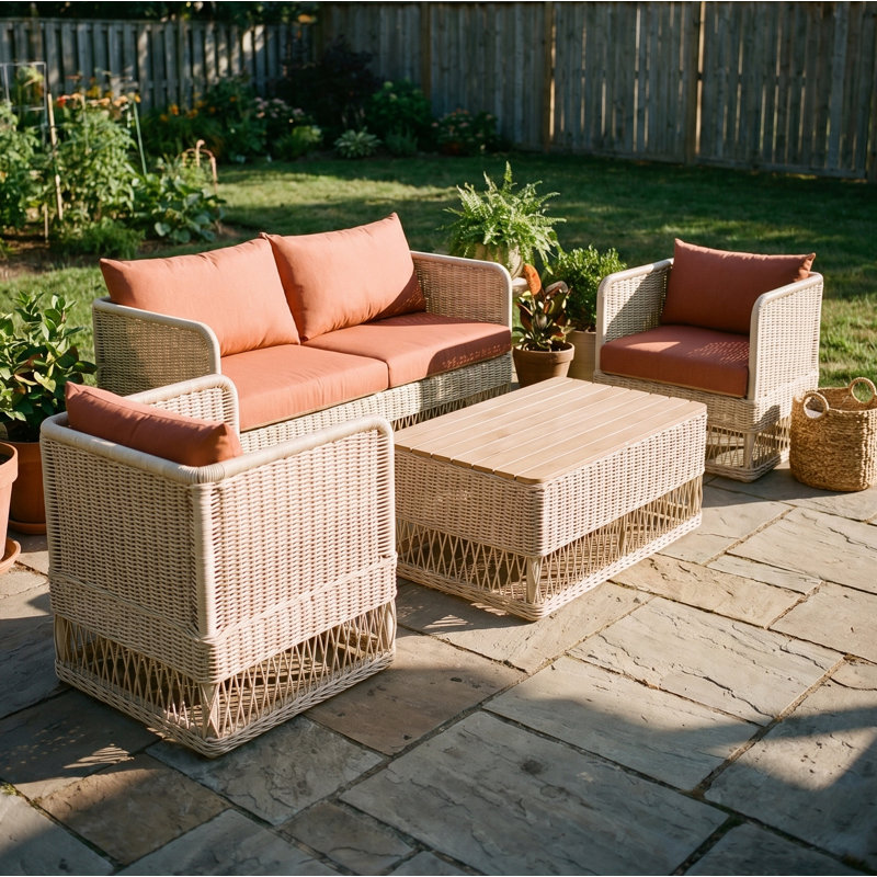 Destin Pebble 4-Piece Sunbrella® Outdoor Patio Seating Set - Play Adobe, Play Adobe, White