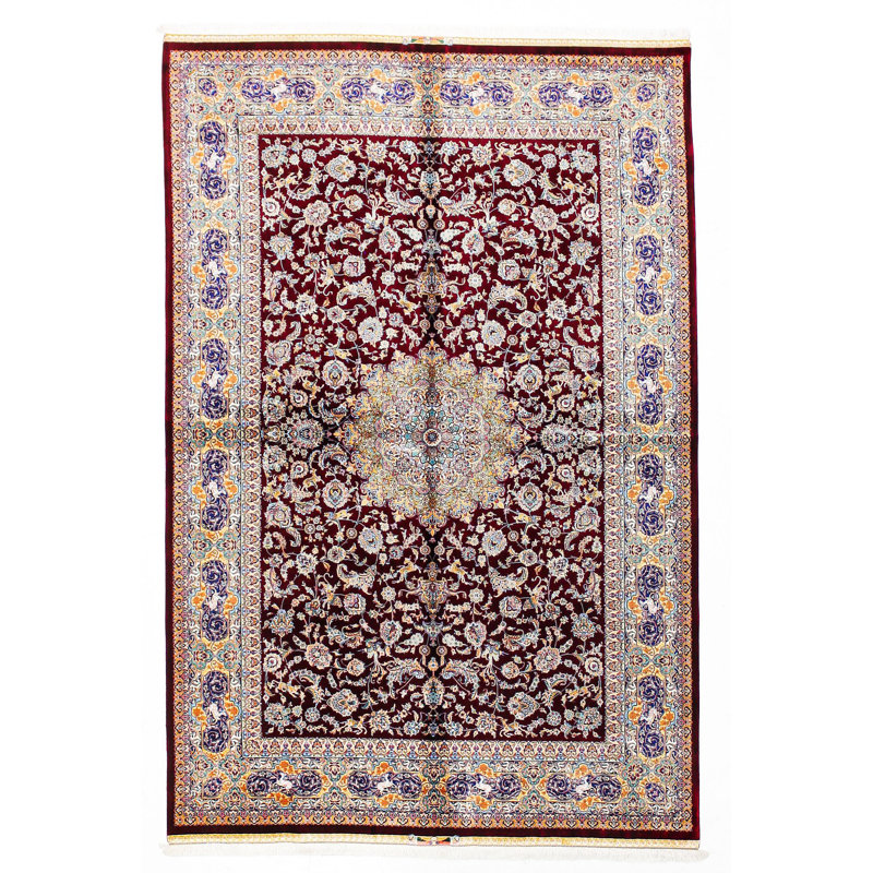 Tapis turc anatolien rétro en soie rouge vieilli 5 x 7