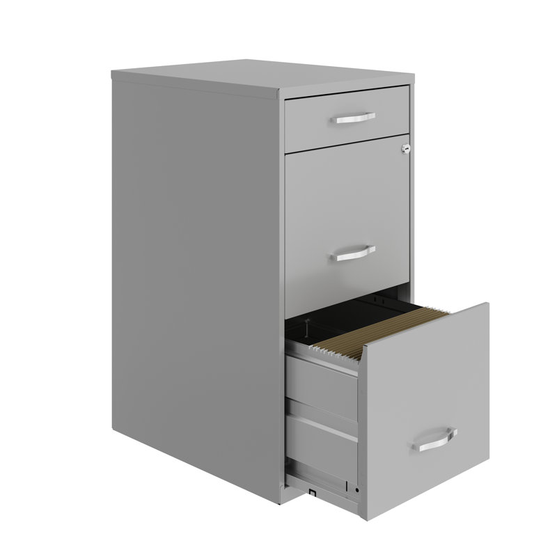 Maegan 3 Drawer Letter Width Vertical Home and Small Office Premiere File Cabinet with Pencil Drawer, Arctic Silver