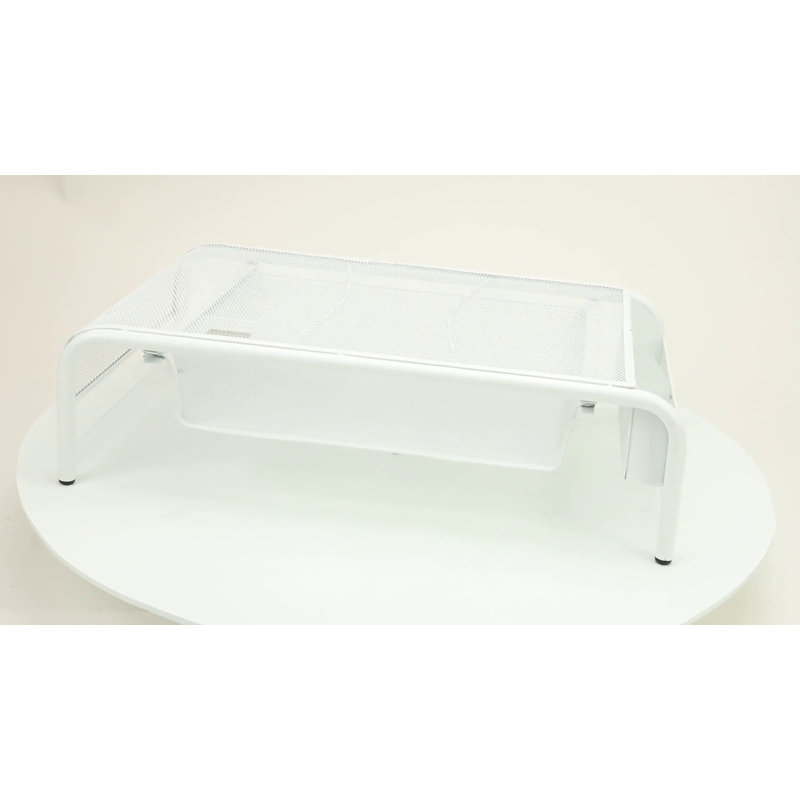 Silver Metal Mesh Monitor Stand with Drawer and Organizer