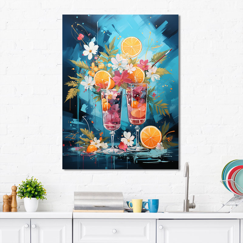 Cerulean Tom Collins Cocktail Flow - Art mural cocktails, H 32 po x l 24 po x P 1 po
