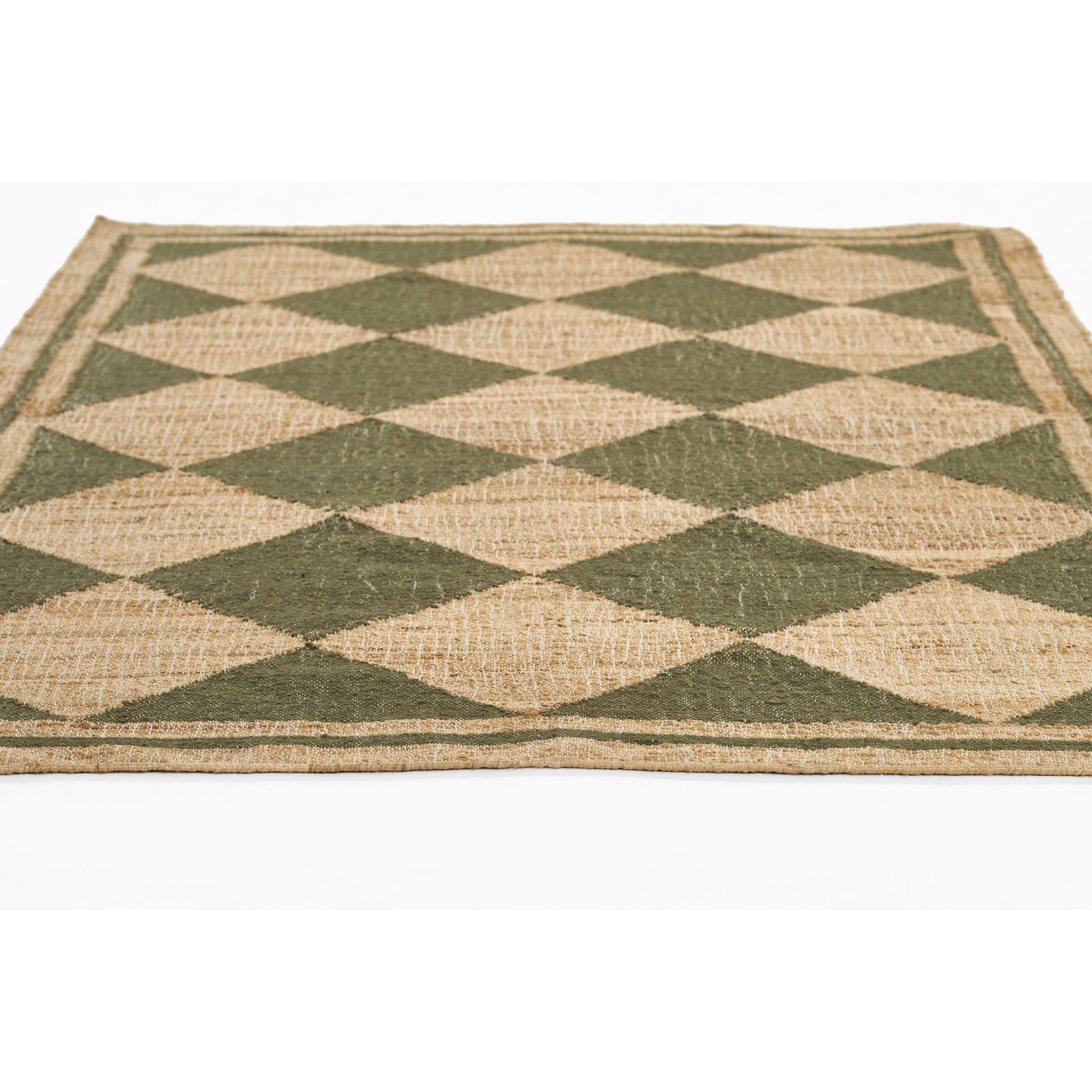 Orchard Green Hand-Woven Geometric Jute Rug, Rectangle 10' X 14'