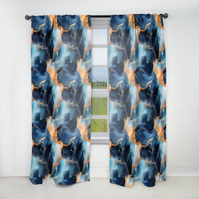 Rideau obscurcissant en marbre bleu et doré - 1 panneau, L 52 po x L 84 po