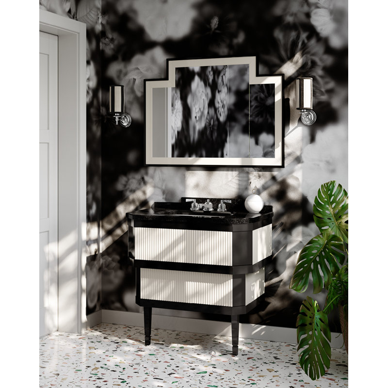 Metropolitan 34.25'' W Single Vanity, Pure White Glossy/Black