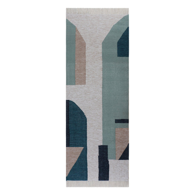 Lagoon Geometric Area Rug in Blue, Runner 2'6" x 12'