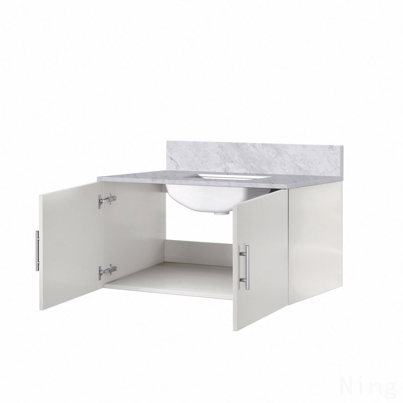 Meuble-lavabo simple 36 po x P 22 po, comptoir en marbre de Carrare, Blanc, 36"