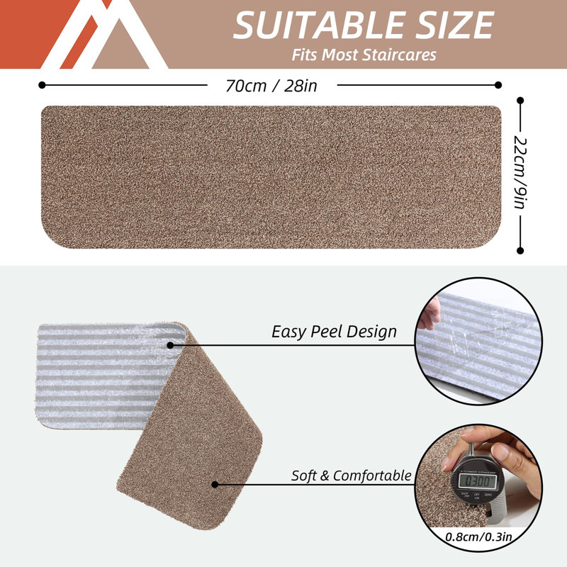 Tapis d'escalier antidérapants 15Pcs, Beige, Runner 9" x 2'4", 15