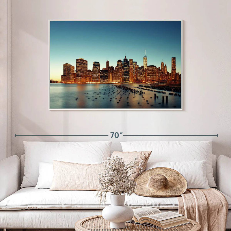 Horizon de New York la nuit, Cadre flottant blanc, 46 po x 31 po