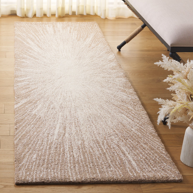 Junieta Hand Tufted Wool/Cotton Rug in Ivory/Dark Beige, Runner 2'3" x 8'