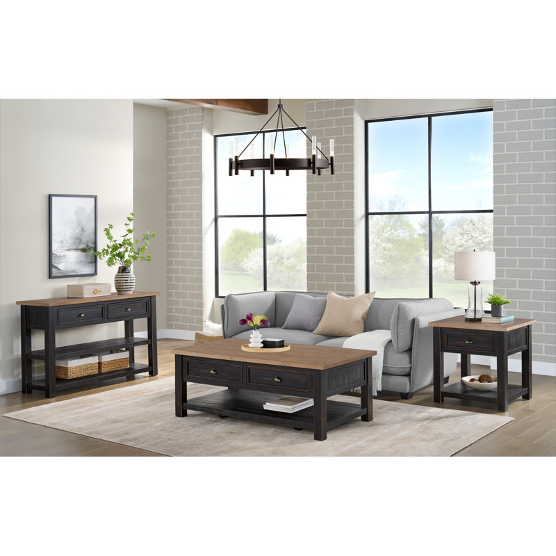 Holliman 50'' Solid Wood Console Table, Black/Driftwood
