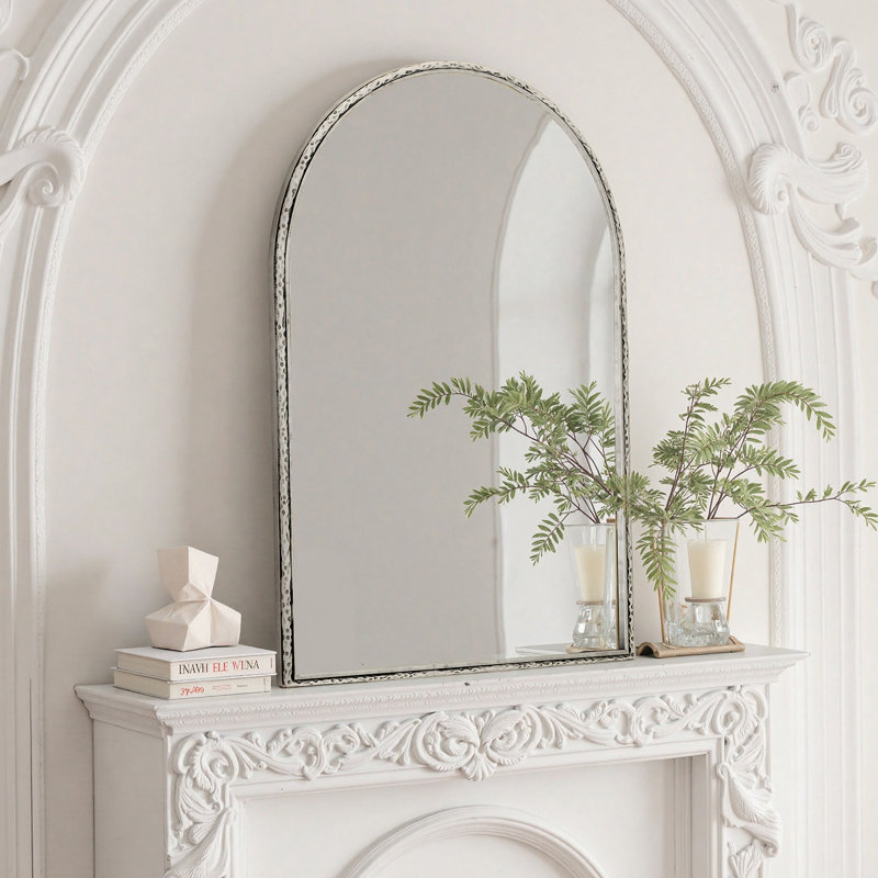 Miroir mural arqué avec cadre en fer, Argent