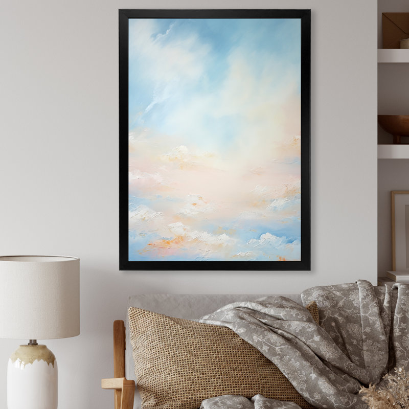 «Blue Clouds Scenery Minimalisme», reproduction sur toile, Cadre simple noir, H 44 po x l 34 po x P 1,5 po
