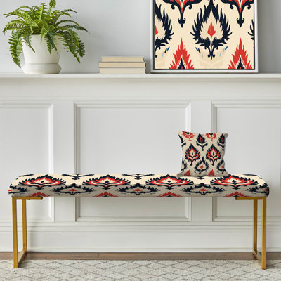 Red Ikat Nomadic Tribe Blend Fuse - Ikat Upholstered Gold Bench
