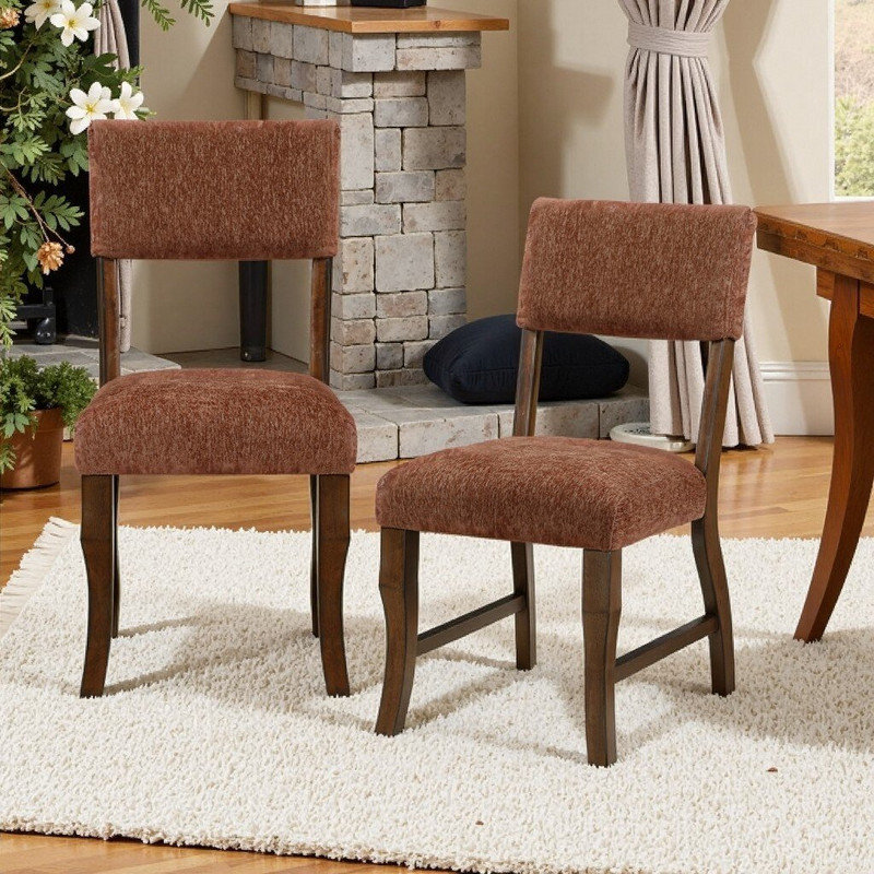 Ensemble de 2 chaises d'appoint rembourrées avec structure en bois et tissu texturé, Brun, rouille
