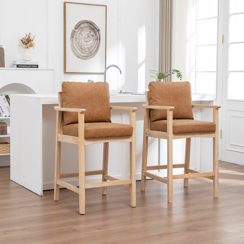 Ensemble de 2 tabourets de bar en bois massif Willbanks, Brun
