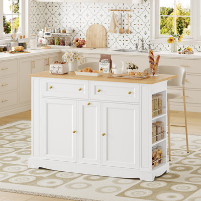 47.2"w Kitchen Island Cart With Solid Wood Top by Lark Manor