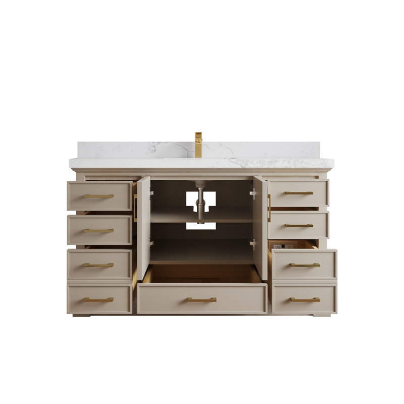 Khiala 60'' Single Bathroom Vanity with Top, Calacatta Nuvo